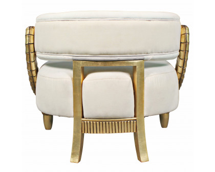 Toscano - Contemporary Ammon Horn Tub Chair in Ivory/Gold, Velvet/Mahogany