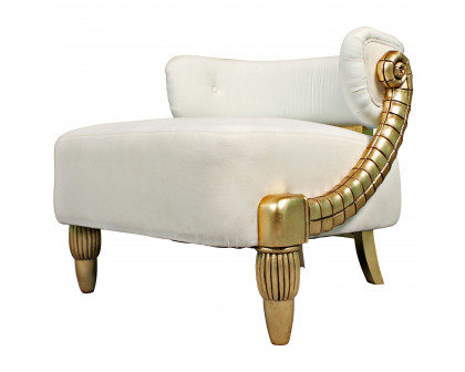 Toscano - Contemporary Ammon Horn Tub Chair in Ivory/Gold, Velvet/Mahogany