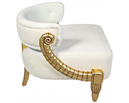 Toscano - Contemporary Ammon Horn Tub Chair in Ivory/Gold, Velvet/Mahogany