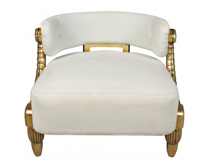 Toscano - Contemporary Ammon Horn Tub Chair in Ivory/Gold, Velvet/Mahogany