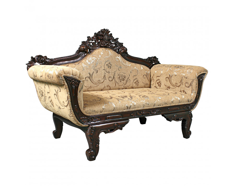 Toscano - Beauchamp Victorian Parlor Settee in Beige, Fabric/Mahogany