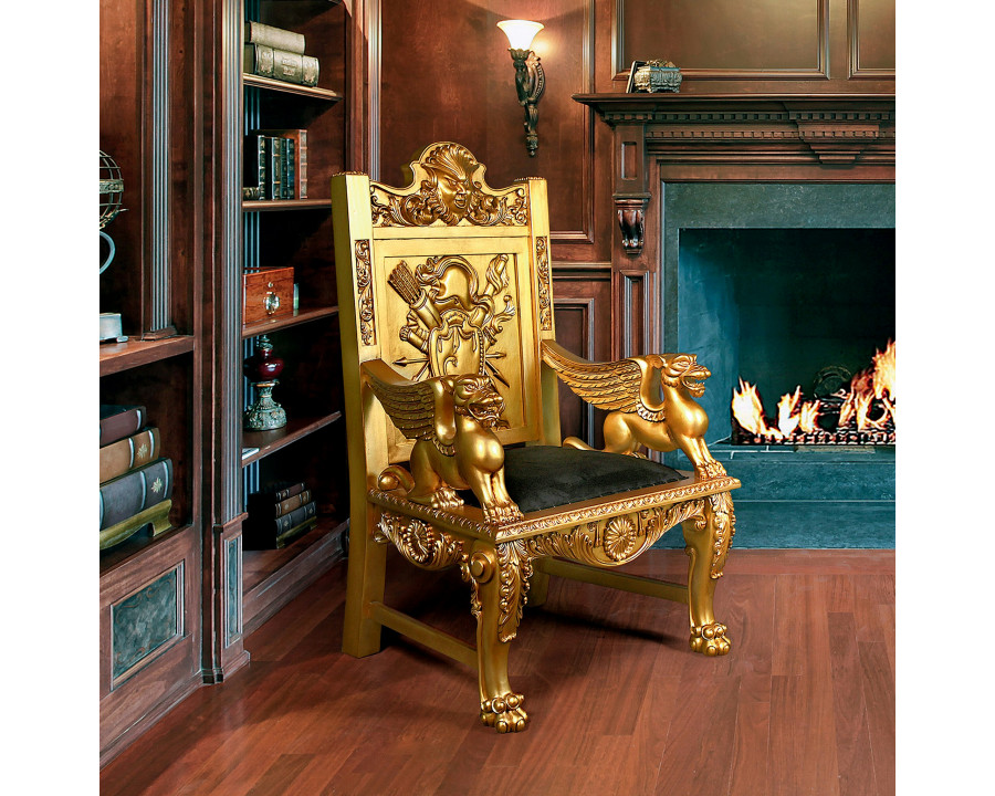 Toscano - Alfred the Great Throne Chair in Gold, Mahogany