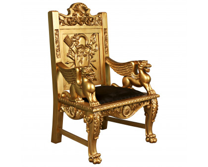 Toscano - Alfred the Great Throne Chair in Gold, Mahogany