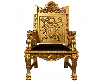 Toscano - Alfred the Great Throne Chair in Gold, Mahogany