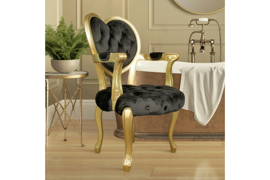 Toscano™ Sweetheart Victorian-Style Armchair - Gold/Black, Mahogany/Velvet