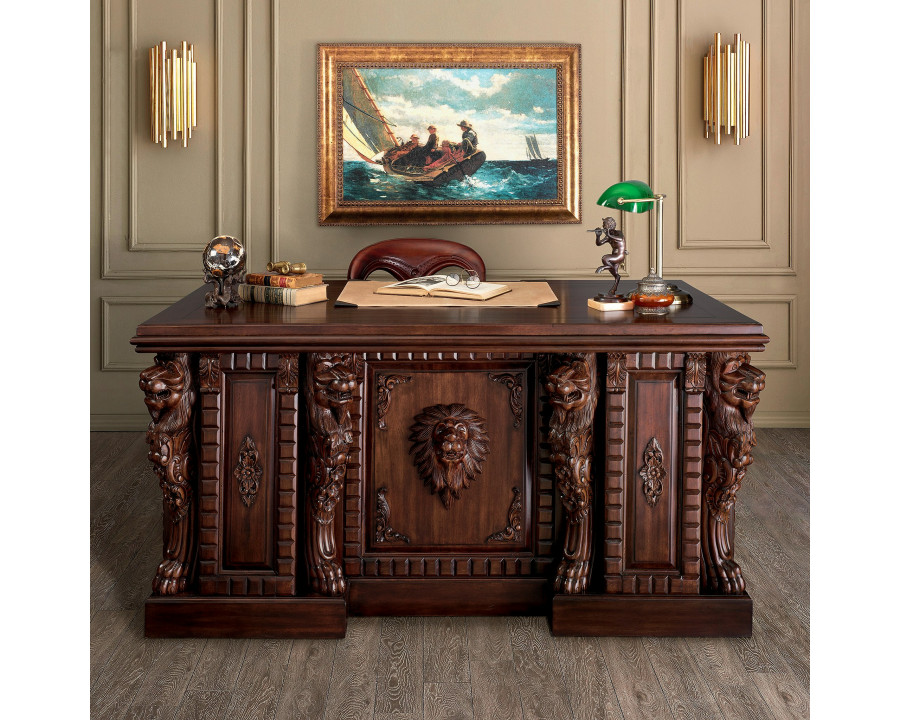 Toscano - Lord Raffles Lion Executive Desk in Walnut, Mahogany