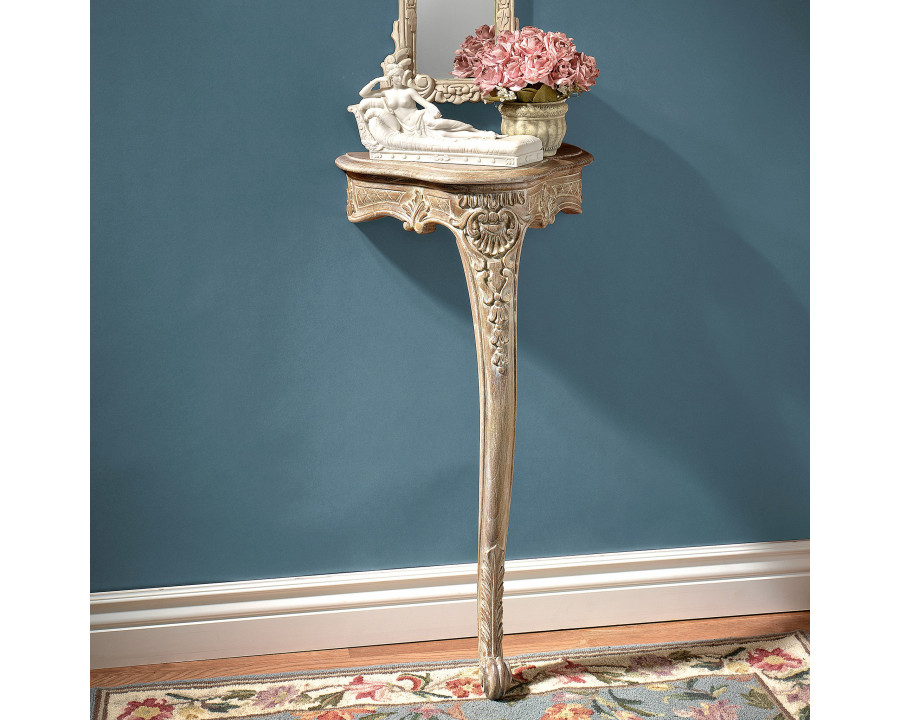 Toscano - Petite Louis XV Style Wall Mount Console Table in Whitewash, Mahogany