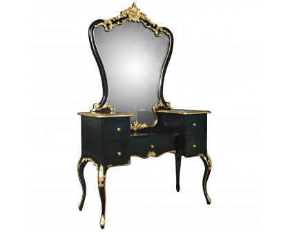 Toscano - Isabella Waterfall Vanity Dressing Table with Mirror in Black/Gold