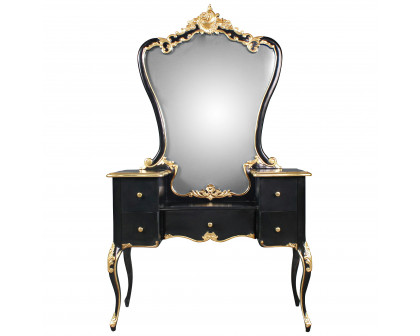 Toscano - Isabella Waterfall Vanity Dressing Table with Mirror in Black/Gold