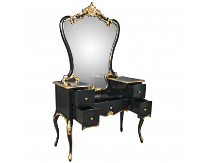 Toscano - Isabella Waterfall Vanity Dressing Table with Mirror in Black/Gold