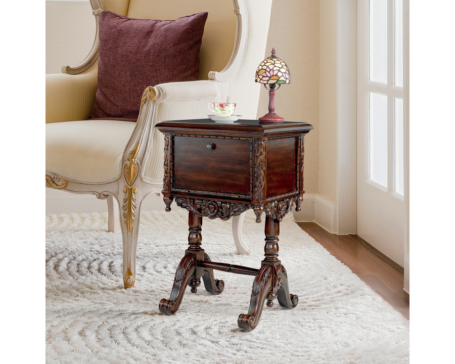 Toscano - Lady Rebecca Victorian-Style Bedside Table in Cherry, Mahogany