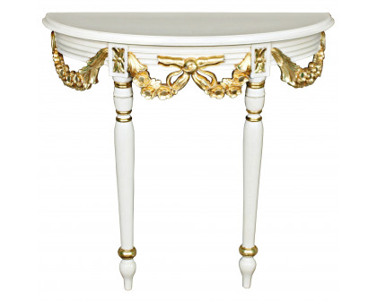 Toscano - Louis XVI-Style Crescent Golden Ribbon Wall Console Table in Ivory/Gold, Mahogany