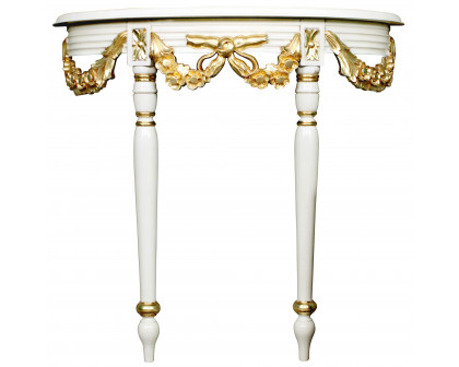 Toscano - Louis XVI-Style Crescent Golden Ribbon Wall Console Table in Ivory/Gold, Mahogany