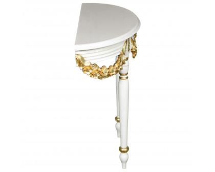 Toscano - Louis XVI-Style Crescent Golden Ribbon Wall Console Table in Ivory/Gold, Mahogany