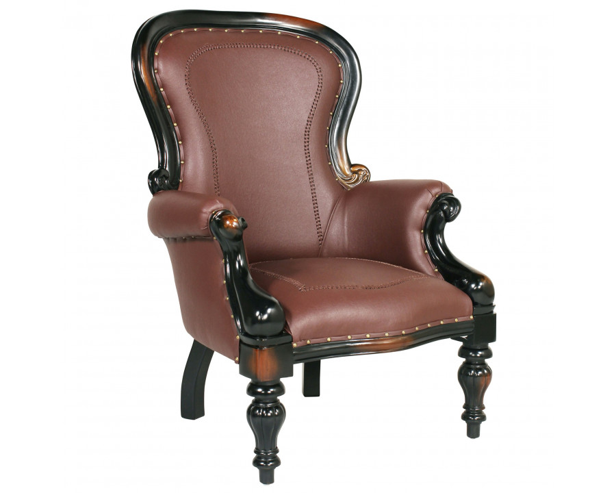 Toscano - Victorian-Style Wing Chair in Brown, Faux Leather