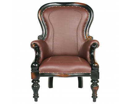 Toscano - Victorian-Style Wing Chair in Brown, Faux Leather