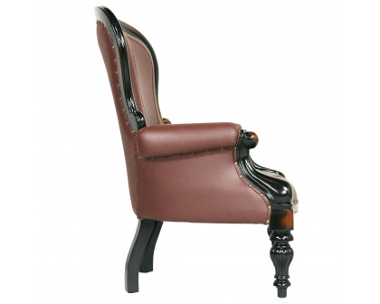 Toscano - Victorian-Style Wing Chair in Brown, Faux Leather