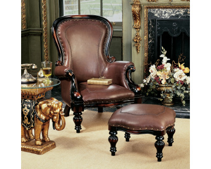 Toscano - Victorian-Style Wing Chair in Brown, Faux Leather