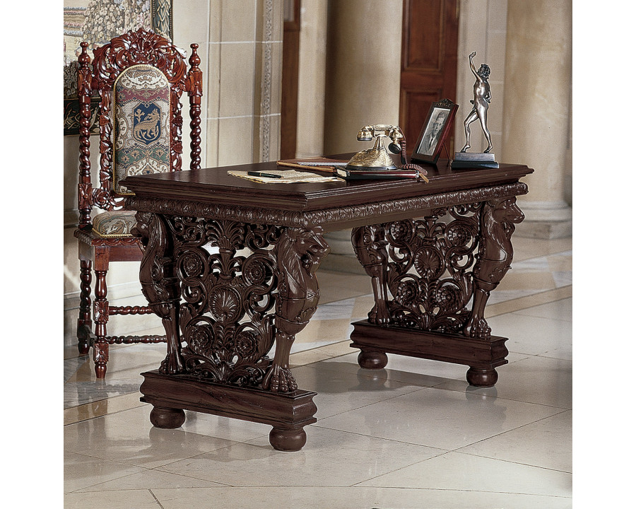 Toscano - Effingham Gryphon Library Table in Cherry, Mahogany