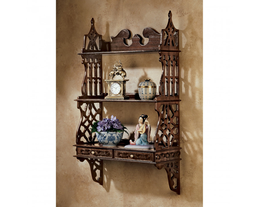 Toscano - Chinese Chippendale-Style Curio Shelves in Walnut, Mahogany