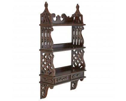 Toscano - Chinese Chippendale-Style Curio Shelves in Walnut, Mahogany