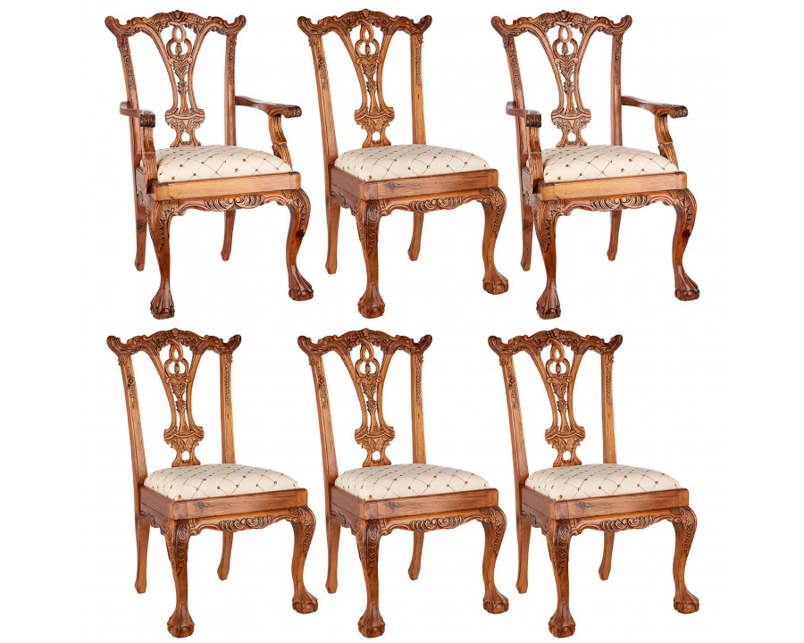 Toscano - Set of 6 English Chippendale Chairs in Pine, Wood