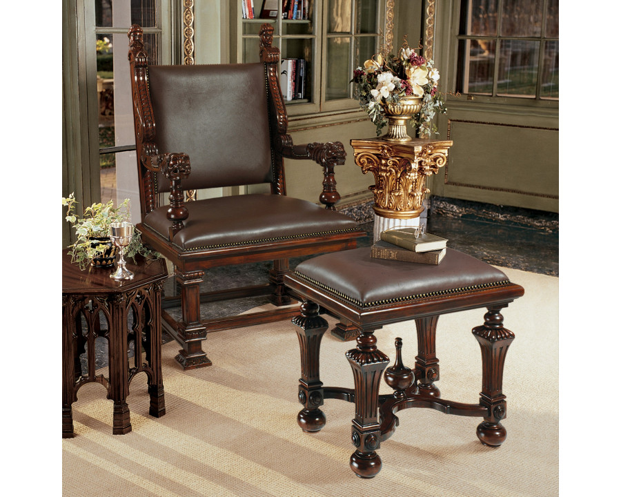 Toscano - Lord Cumberland Throne Chair with Footstool in Cherry, Leather/Mahogany