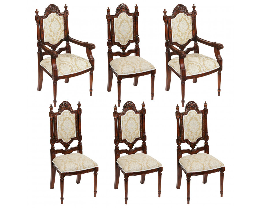 Toscano - Set of 6 Salon des Rosiers Dining Chairs in Walnut, Mahogany