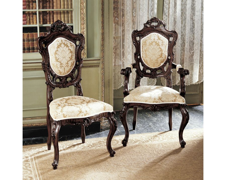 Toscano - Set of 6 Toulon Chairs in Beige, Fabric/Mahogany