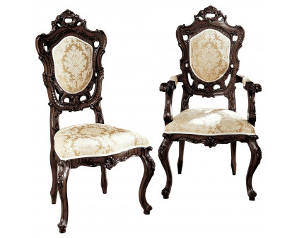 Toscano - Set of 6 Toulon Chairs in Beige, Fabric/Mahogany