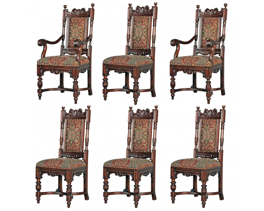 Toscano - Set of 6 Grand Classic Edwardian Dining Chairs in Walnut, Mahogany