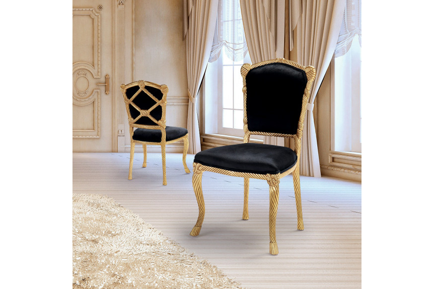 Toscano™ Set of 2 Chateau de Compiegne Rope and Tassel Chairs - Ebony/Gold, Velvet/Mahogany