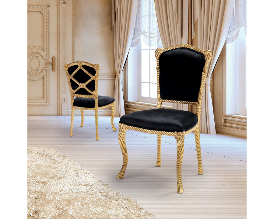 Toscano - Set of 2 Chateau de Compiegne Rope and Tassel Chairs in Ebony/Gold, Velvet/Mahogany