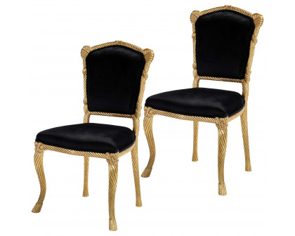 Toscano™ Set of 2 Chateau de Compiegne Rope and Tassel Chairs - Ebony/Gold, Velvet/Mahogany