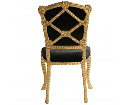 Toscano™ Set of 2 Chateau de Compiegne Rope and Tassel Chairs - Ebony/Gold, Velvet/Mahogany