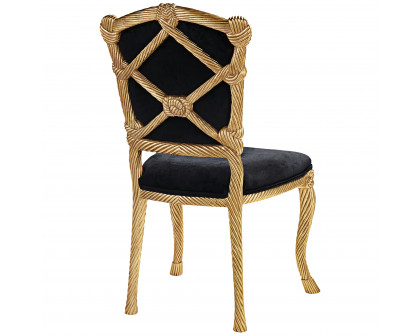 Toscano™ Set of 2 Chateau de Compiegne Rope and Tassel Chairs - Ebony/Gold, Velvet/Mahogany