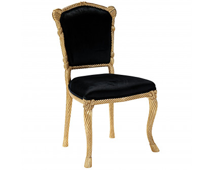 Toscano™ Set of 2 Chateau de Compiegne Rope and Tassel Chairs - Ebony/Gold, Velvet/Mahogany