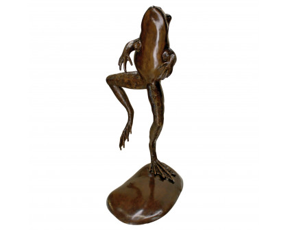 Toscano LeapingSpitting Frog Garden Statue - Brown Sepia