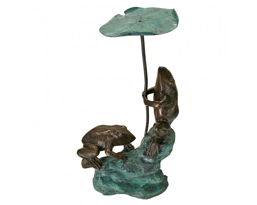 Toscano - Lily Pad Umbrella Frogs Piped Garden Statue