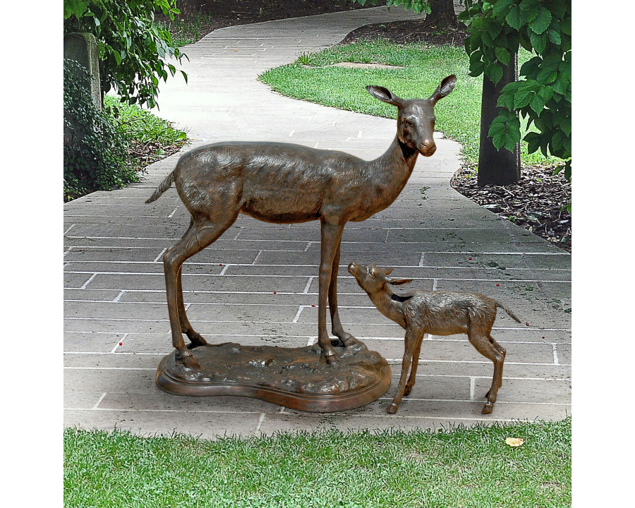 Toscano - Set of Standing Mother Doe and Baby Fawn Deer Garden Statue