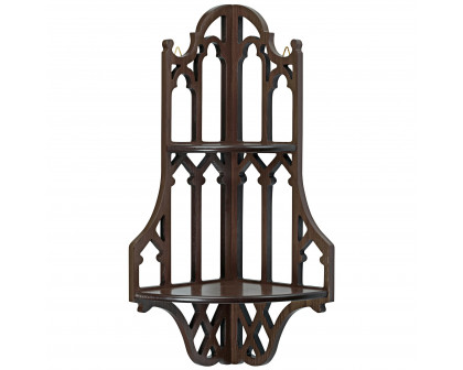 Toscano - Canterbury Cathedral Gothic Corner Wall Shelf in Walnut, Hardwood