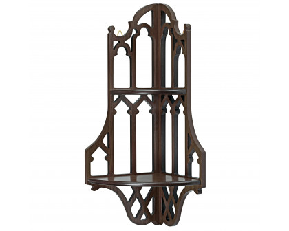 Toscano - Canterbury Cathedral Gothic Corner Wall Shelf in Walnut, Hardwood