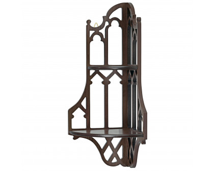 Toscano - Canterbury Cathedral Gothic Corner Wall Shelf in Walnut, Hardwood