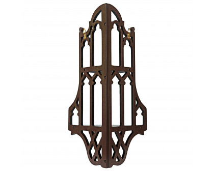 Toscano - Canterbury Cathedral Gothic Corner Wall Shelf in Walnut, Hardwood