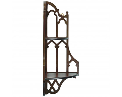 Toscano - Canterbury Cathedral Gothic Corner Wall Shelf in Walnut, Hardwood