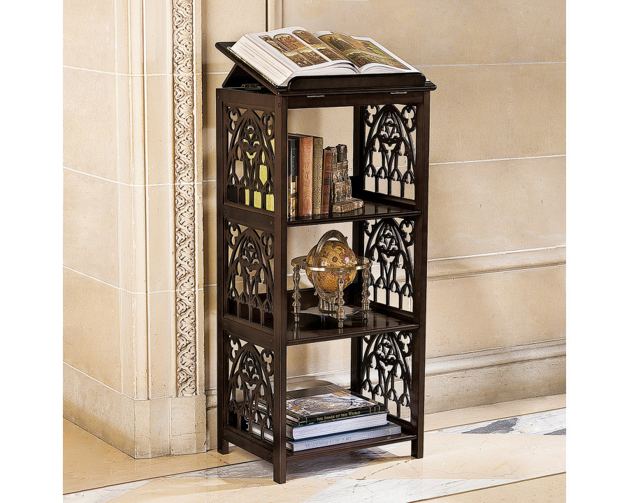 Toscano - Saint Thomas Aquinas Gothic Bookcase in Walnut, Wood