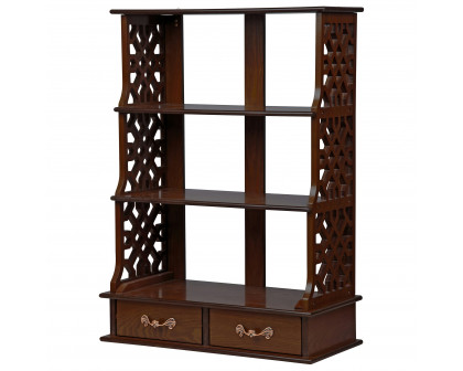 Toscano - Chinese Chippendale-Style 3-Shelf Wall Curio Cabinet in Walnut, Hardwood