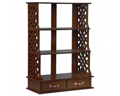 Toscano - Chinese Chippendale-Style 3-Shelf Wall Curio Cabinet in Walnut, Hardwood