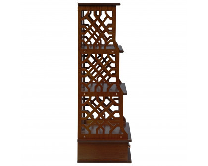 Toscano - Chinese Chippendale-Style 3-Shelf Wall Curio Cabinet in Walnut, Hardwood