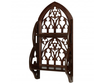 Toscano - Saint Thomas Aquinas Gothic Wall Shelf in Cherry, Hardwood